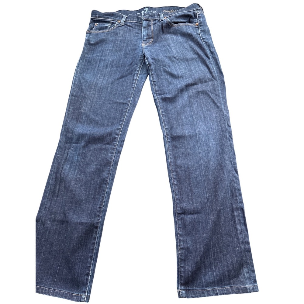 7 For All Mankind Straight Leg Jeans Dark Wash Blue Denim Mid Rise Womens 31